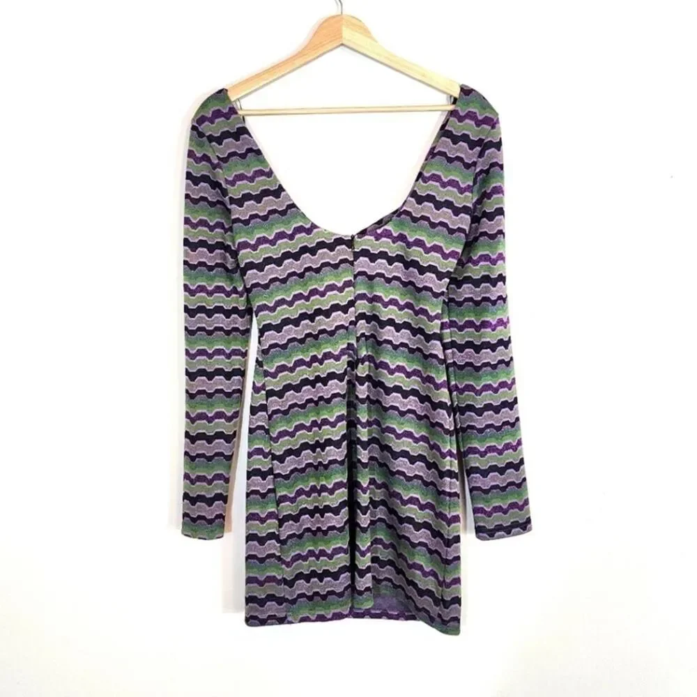 NWT Zara Green Purple Metallic Geo Striped 90s Y2K Cutout Mini Dress Size Small
